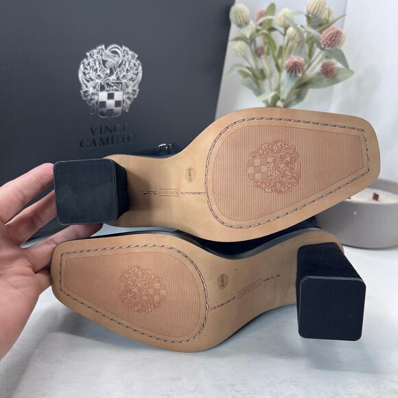 Vince Camuto Dantania Suede Chunky Block Heeled Boot Black Women's 6.5M/37 NWB - Picture 8 of 10